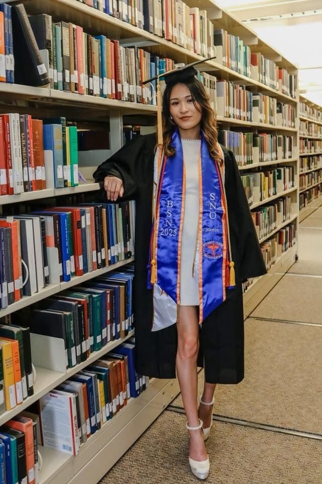 Ysabella at her UTRGV graduation in cap and gown with her BSN 2025 stole