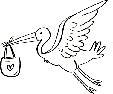 Hand-drawn stork carrying a bundle, from Ysabella's résumé